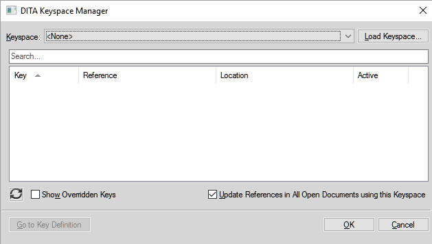 Verwalten von Schlüsselräumen mit dem Dialogfeld „DITA-Schlüsselraummanager“