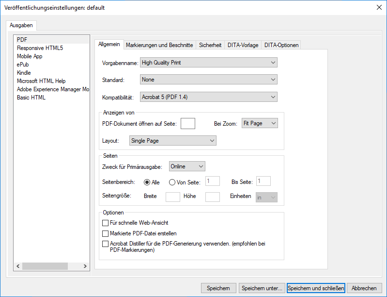 Aktualisieren der allgemeinen Einstellungen im Dialogfeld „PDF-Einstellungen“