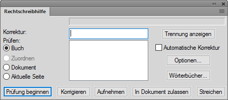 Dialogfeld „Rechtschreibhilfe“ in FrameMaker