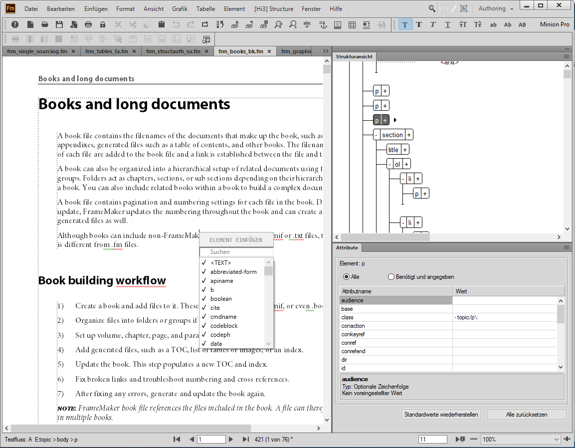 WYSIWYG-Ansicht Ihrer strukturierten FrameMaker-Dokumente in der Autor-Ansicht von FrameMaker