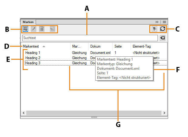 Benutzeroberfläche von Pods in FrameMaker