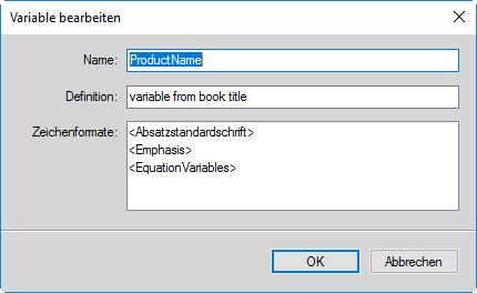 Dialogfeld „Variable bearbeiten“ in FrameMaker