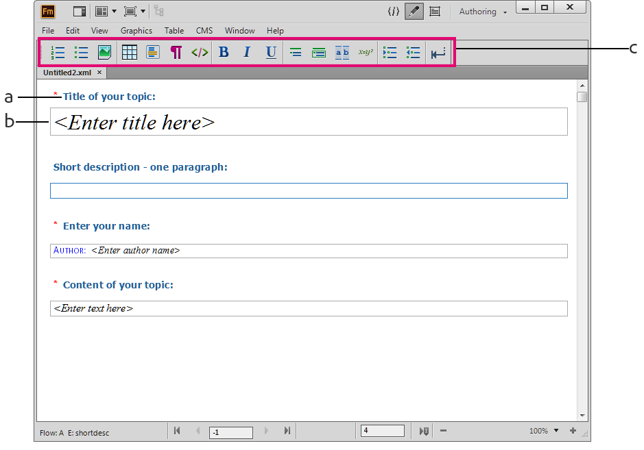 DITA1.3-Thema in der vereinfachten XML-Ansicht von FrameMaker