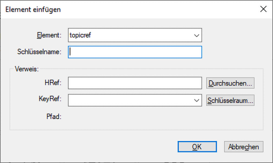 Einfügen von Elementen in eine DITA Map mithilfe des Dialogfelds „Element einfügen“