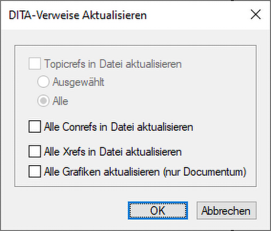 Aktualisieren von DITA-Referenzen mithilfe des Dialogfelds „DITA-Referenzen aktualisieren“