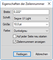Dialogfeld "Eigenschaften der Zeilennummer" in FrameMaker