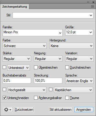 Erstellen und Verwalten von Zeichenformaten mit Zeichengestaltung