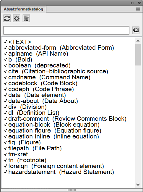 Elementkatalog in Adobe FrameMaker