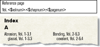 Baustein für automatische Band- und Kapitelnummerierung und resultierender Index