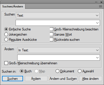 Dialogfeld „Suchen/Ändern“ in FrameMaker