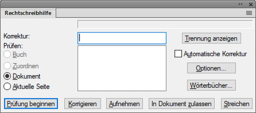 Dialogfeld „Rechtschreibung“ in FrameMaker