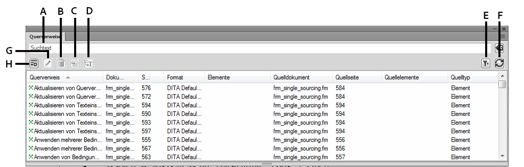 Fenster „Querverweise“ in FrameMaker