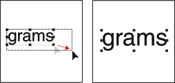 Vor und nach der Größenänderung einer Textzeile