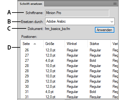 Ersetzen einer Schrift mit dem Fenster „Schrift ersetzen“