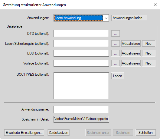 Verwenden der Gestaltung strukturierter Anwendungen in FrameMaker