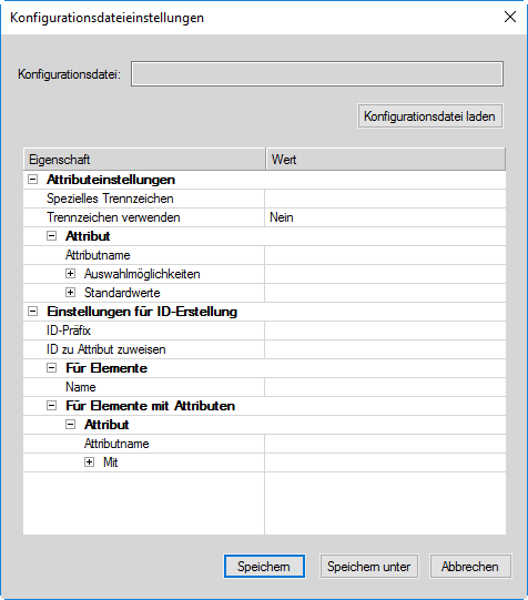 Konfigurationsdateieinstellungen für eine strukturierte Anwendung