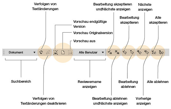 Symbolleiste „Verfolgen von Textänderungen“ in FrameMaker