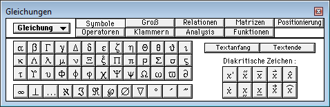 Fenster „Gleichungen“ in FrameMaker