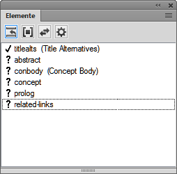 Elementekatalog mit einem gültigen Element zur Eingabe an einer Position