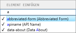 Suchen und Filtern von Elementen im Smart-Katalog „Element einfügen“
