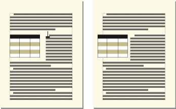 Text in einem verankerten Rahmen und in einem nicht mit dem Haupttextfluss verbundenen Textrahmen um eine Tabelle fließen lassen