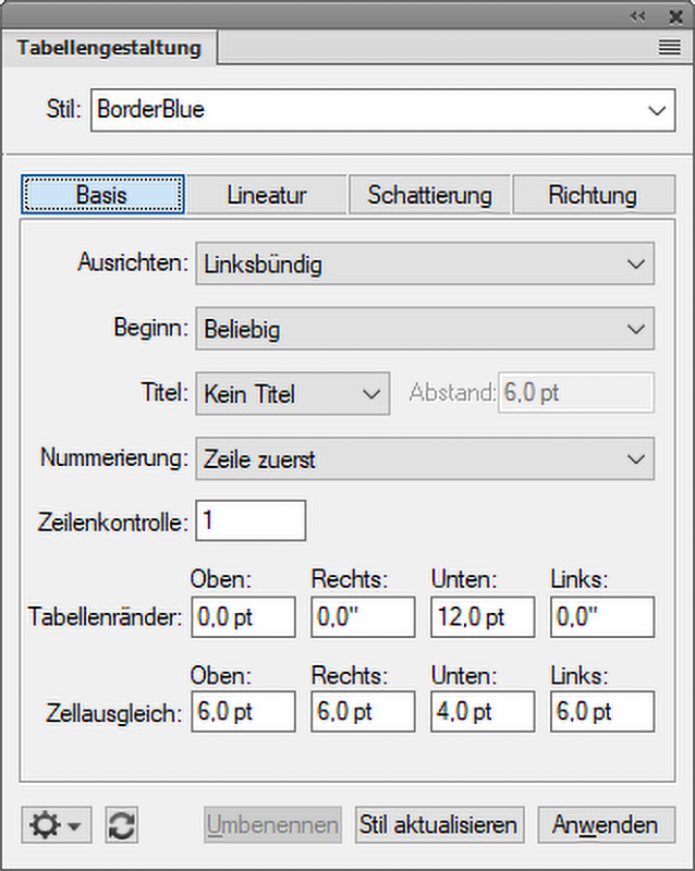 Tabellengestaltung in Adobe FrameMaker