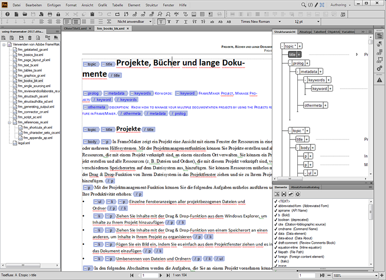 Adobe FrameMaker-Authoring-Modus für strukturierte Inhalte