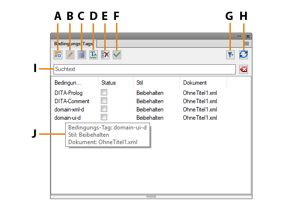 Bedingte Tags-Bedienfeld in FrameMaker