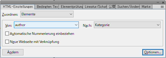 FrameMaker-Dialogfeld „HTML-Einstellungen“
