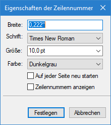 Dialogfeld „Eigenschaften der Zeilennummer“ in FrameMaker