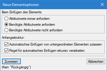 Dialogfeld „Neue Elementoptionen“ in Adobe FrameMaker