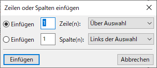 Dialogfeld „Zeilen oder Spalten hinzufügen“