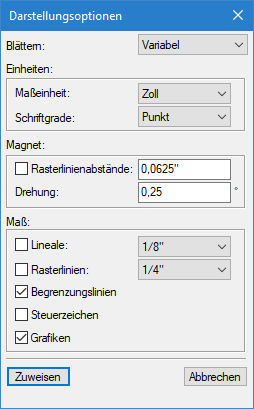 Dialogfeld „Darstellungsoptionen“ in Adobe FrameMaker