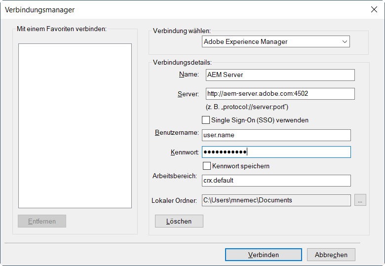 Dialogfeld „Verbindungsmanager“ in FrameMaker