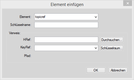 Einfügen von Elementen in eine DITA Map mithilfe des Dialogfelds „Element einfügen“