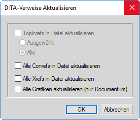 Aktualisieren von DITA-Referenzen mithilfe des Dialogfelds „DITA-Referenzen aktualisieren“