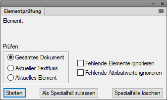 Dialogfeld „Elementprüfung“