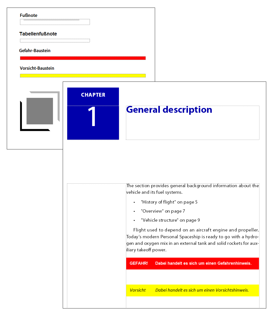 Auf der Referenzseite werden häufig verwendete Grafiken gespeichert, die Sie in einem Dokument konsistent positionieren können