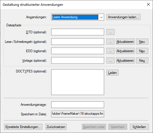 Verwenden der Gestaltung strukturierter Anwendungen in FrameMaker