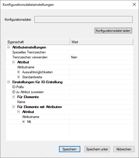 Konfigurationsdateieinstellungen für eine strukturierte Anwendung