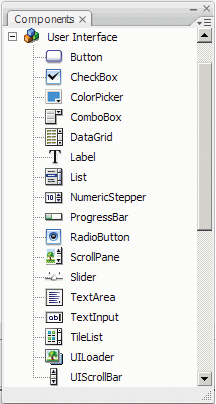 User interface and video components in the Components panel