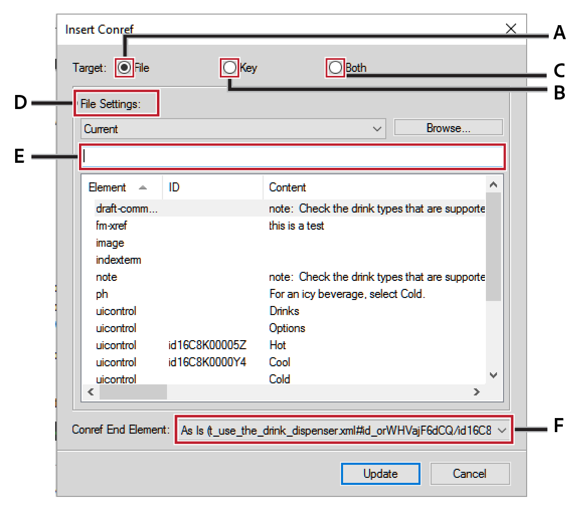 Using the DITA Conref dialog to add direct and indirect conrefstoDITAcontent
