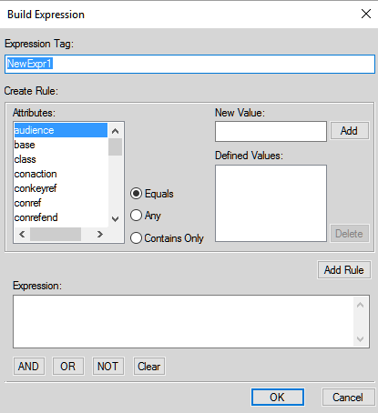 Build Expression dialog in FrameMaker