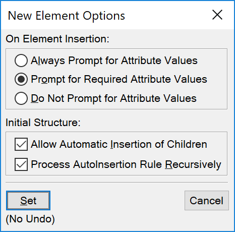 New Element Options Dialog