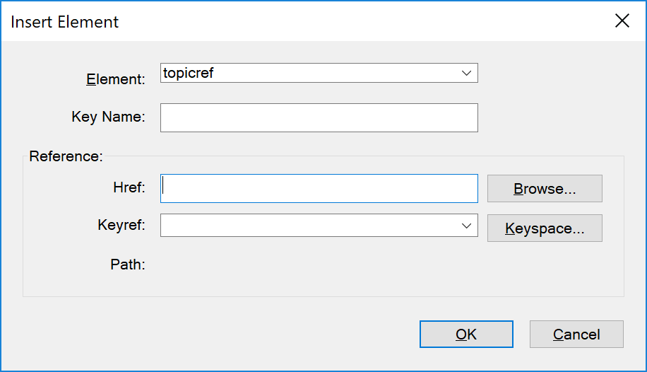 Inserting elements in a ditamap using the Insert Element dialog