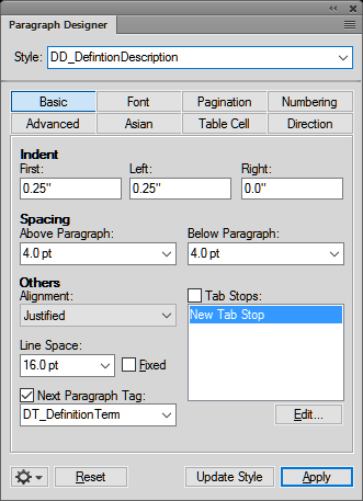 Create and manage paragraph formats using Paragraph Designer