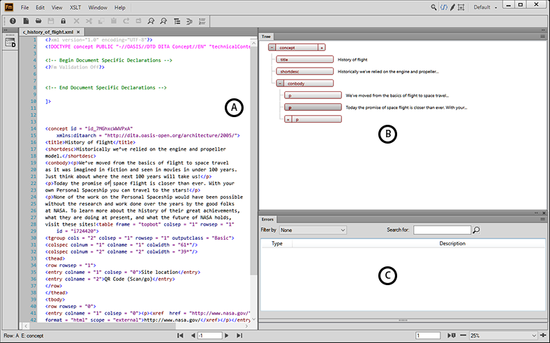 XML View in StructuredFrameMaker authoring interface