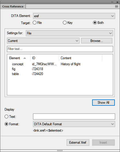 InsertCrossReference dialog in FrameMaker