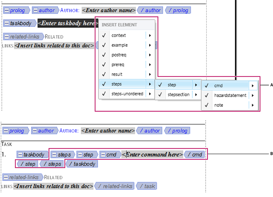 Selecting and inserting multiple levels of elementsin a hierarchy