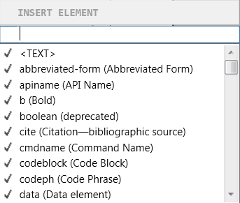 The “Insert Element” SmartCatalogdialog in FrameMaker